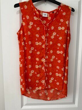 CAbi Sleeveless Orange Floral Top. Ladies Size Small.
